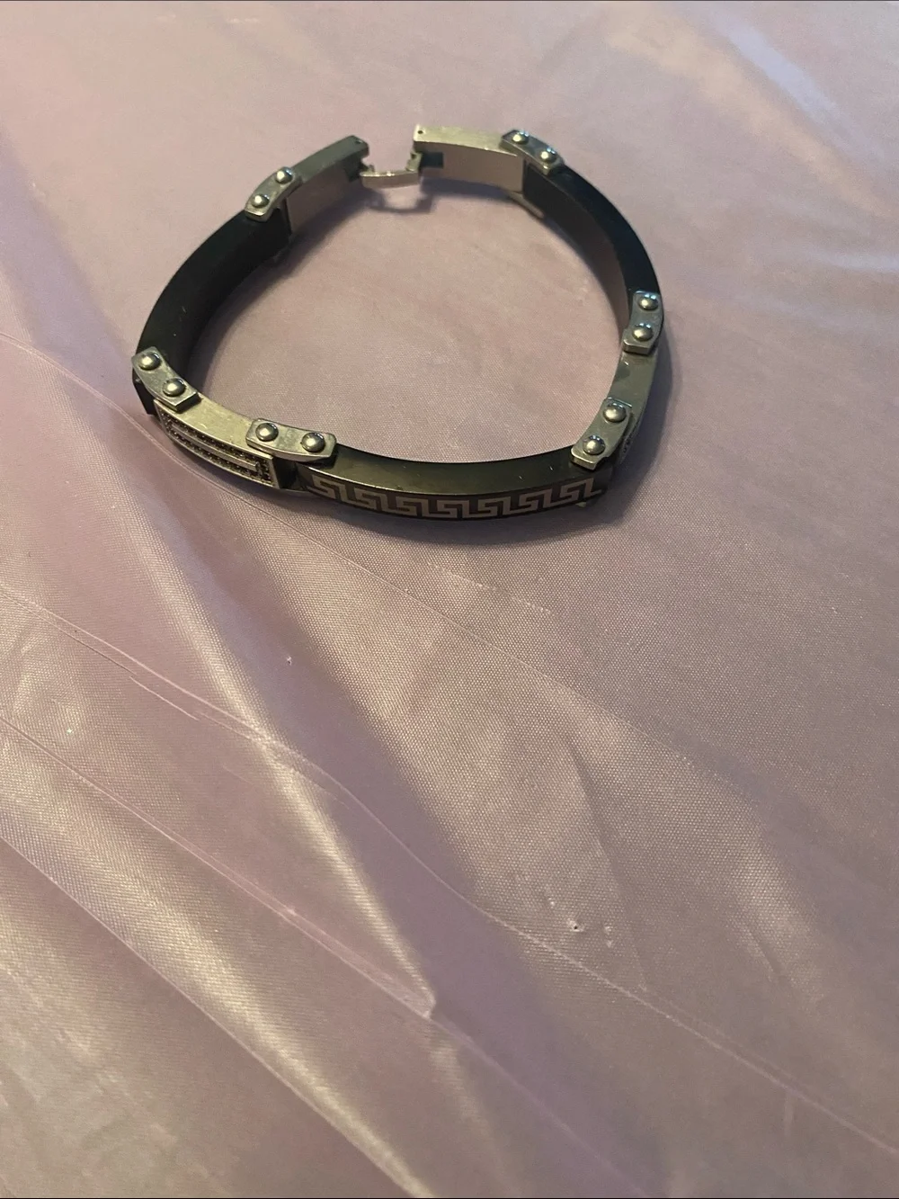 Black and Silver Greek Key Men's Bracelet